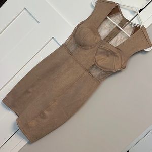 Faux suede and peekaboo lace mini dress